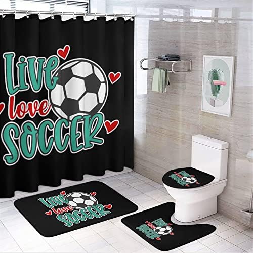 לחיות אהבה כדורגל אמבטיה 4-חתיכה להגדיר עם בצורת אסלת שטיח מושב מכסה כיסוי רך ספיגת מים החלקה שטיח מקלחת
