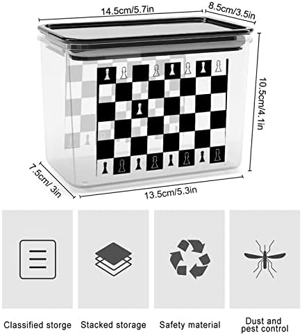 שחור ולבן פריסה של שחמט לוח אחסון מכולות ברור פלסטיק תיבת עם מכסים לשימוש חוזר פחי מטבח דגנים חטיפים יבש מזון