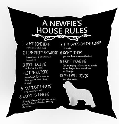 חוקי הבית של Newfie זורקים כיסוי כרית לזרוק כיסוי כרית, ניני כלב מצחיק לזרוק כרית כרית 18 x 18 למיטת ספה