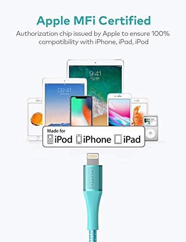 מטען iPhone של Xcentz 10ft, כבל ברק מוסמך של MFI, כבל אייפון מהיר ניילון קלוע עם מחבר מתכת פרימיום