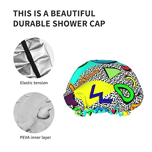 כובע מקלחת 80S90S מנוקד דפוס גיאומטרי בסגנון רטרו עם מעגלים כובעי אמבטיה כובע שיער אטום למים שכבה כפולה שכבה