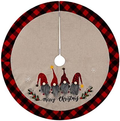 Cilydame 48 אינץ 'חצאית עץ חג המולד יוטה, חצאית עץ משובצת באפלו אדום ושחור עם גמדי סנטה לקישוטי