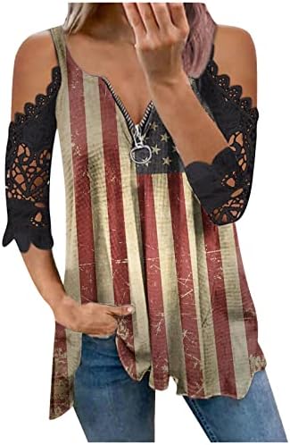 חולצת חולצת חולצה לנשים קיץ סתיו שרוול קצר שרוול כותנה דגל אמריקאי דגל גרפיקה למעלה