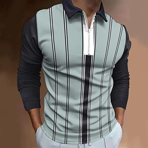 ZDDO 2022 חולצות פולו חדשות לגברים, שרוול ארוך 1/4 צוואר גולף צוואר גולף טלאים מפוספסים חולצת מעצבים