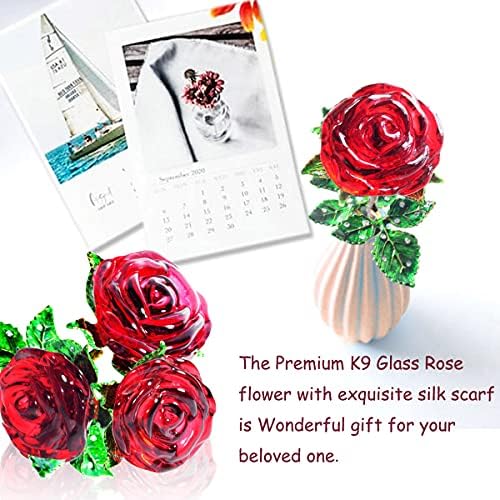 מתנת ורד אדומה עבורה, K9 קריסטל ורד עם כרטיס משאלה, פרח נצחי של זכוכית תלת מימד, מתנת פסלון של קריסטל