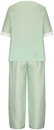 מכנסי טרקלין לנשים מכנסיים מכנסיים מערכים פשתן גרפי פרחוני שני חלקים ישר סתיו מכנסי קיץ מכנסיים 2023