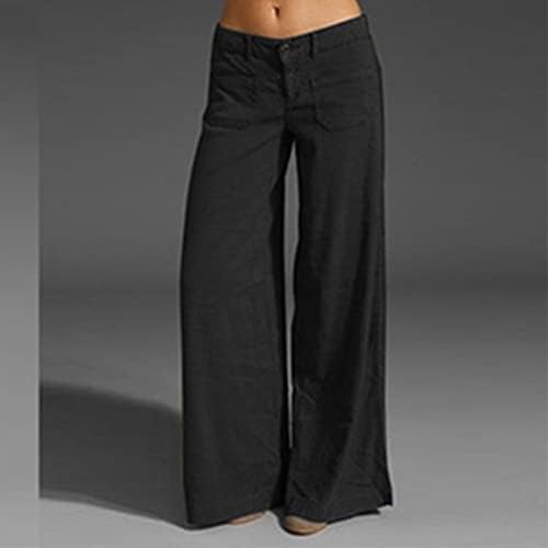 חותלות משובצות מזדמנים של נשים מכנסי עבודה נמתחים נשים מכנסיים אלגנטיים תפור רזיה מרובה כיס רחב רגל