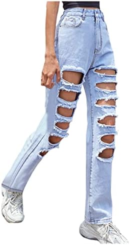 מיאשוי ז 'אן חותלות לנשים פטיט נשים של גבוהה מותן ג' ינס מכנסיים ישר מכנסיים עם חורים קצר ז ' אן מכנסיים