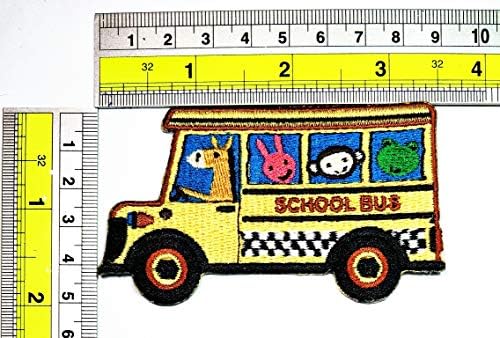 פריטה חמודה בית ספר לחיות חיות באוטובוס מצויר מדבקת ברזל על טלאים תפור על טלאים טלאי מלאכה טלאי טלאי מוטיב בגדים