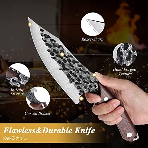 הוסק ויקינג סכין עם נדן יד מזויף קצבי סכין צרור עם אוס-10 דמשק פלדת חיתוך סכין