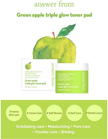 כרית טונר זוהר משולשת של תפוח ירוק-כרית טיפוח ספא ביתית טבעונית 5 ב -1; היאלורונית עם 4 חה אהה בהה פה