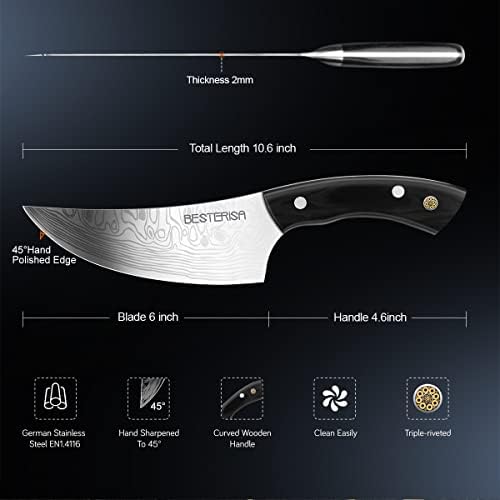 סכין קצבים - 6 אינץ אולטרה חד ויקינג סכין-גבוהה פחמן גרמנית נירוסטה אנ1. 4116 קצבים סכין עבור לבית