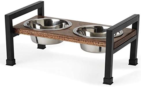 פטראגוס 15012 מרטיניק עץ שולחן ללא החלקה ומסגרת פלדה מסגרת כלבים מסעדה 1.5 כוס קיבולת לכל קערות נירוסטה