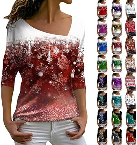 חולצות חג המולד של טרבין לנשים 2022, הדפסת חג מולד אופנה מזדמן לנשים צווארון רגיל דש סוודר נוח