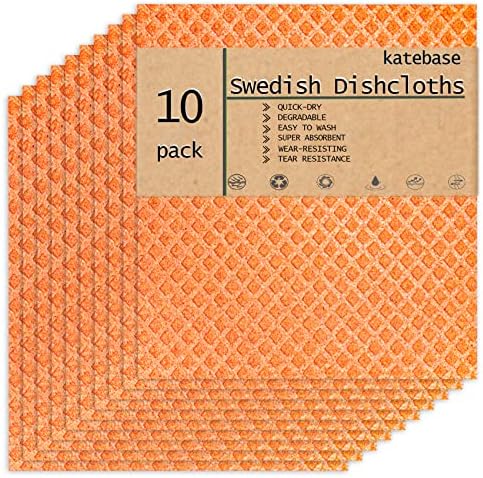 Katebase 20 חבילה מבד ספוג תאית שוודית שוודית, מטלית ניקוי מטבח, ידידותית לסביבה וחסרת ריח, מטלית סופגת