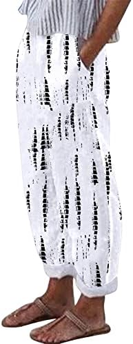 שמלת נשים גיאומטריות של מנקנוג קפריס פשתן קלות מכנסי קפרי רגל רחבים 2023 מותניים גבוהים עם כיסים