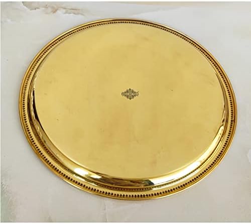 אמנות הודית וילה פליז כפול טבעת טבעת עיצוב פרחוני פלטה, כלי הגשה וכלי שולחן, קוטר 14 אינץ ', זהב, חבילה של - 2