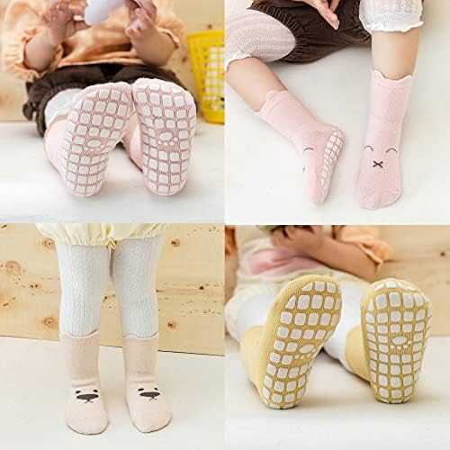 vkxqtep פעוטות גרביים נגד החלקה, גרבי תינוקות חמודים עם גרבי צוות אחיזים לתינוקות בנות בנות 4 זוגות