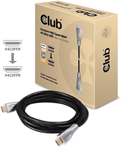 Club3D HDMI 2.0 Premium Certified מהירות גבוהה 4K/ 60Hz כבל UHD 30AWG 3 מטר/ 9.84ft.