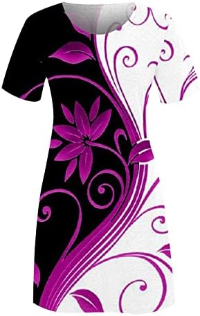 שמלות קיץ של LMDUDAN לנשים הדפס פרחוני הדפס פרחוני שרוול קצר חולצות שמלת שמלת טוניקה זורמת נוחה