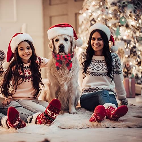 צווארון כלבי חג המולד של Adoggygo עם קשת, כותנה כותנה מתכווננת משובצת פרפר צווארוני חג מולד לחג המולד לחיות מחמד
