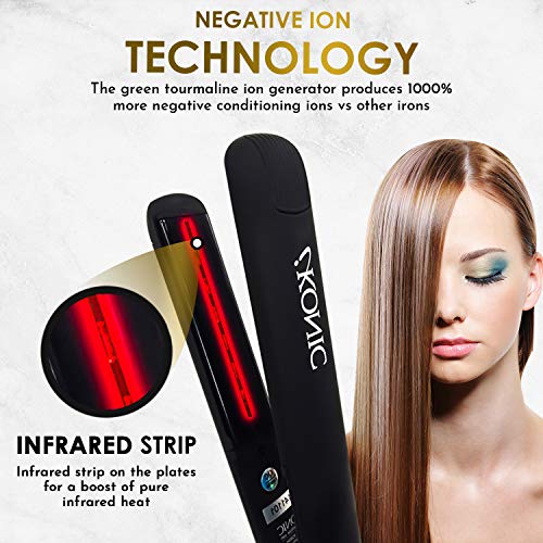 מחליק שיער קרמי טורמלין איקוני-ברזל שטוח אינפרא אדום עם בקרת טמפרטורה דיגיטלית מחליק, סגנונות כל השיער