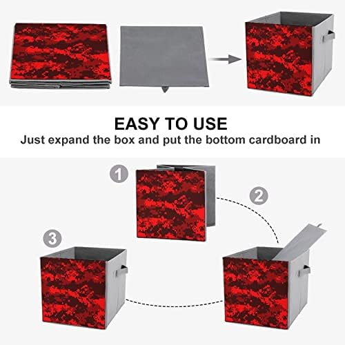 הסוואה אדומה פחי אחסון מתקפלים יסודות קוביות אחסון בדים קופסאות מארגנים עם ידיות