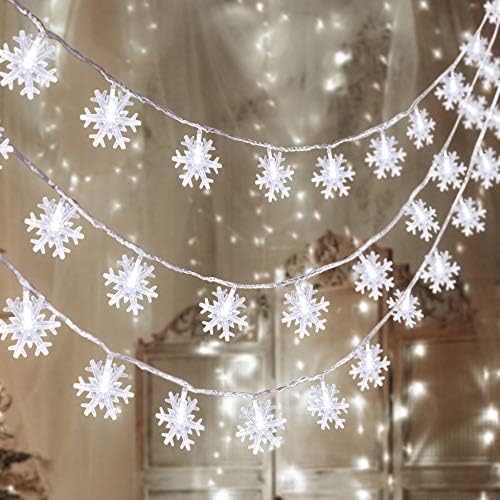 2 חבילות 100 LED לחג המולד של פתית שלג אורות מיתרים קישוטי תלייה - חורף פלא