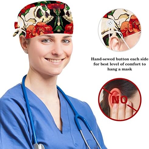 רפואי כובעי מתכוונן עבודה כובע עם כפתורים וקשת שיער פצפוץ ליל כל הקדושים אדום גלגל העין