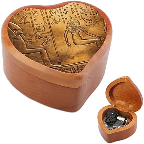 אוסף נודקיו מצרי מצרי אמנות עתיקה צורת לב עץ קופסת מוסיקה וינטג