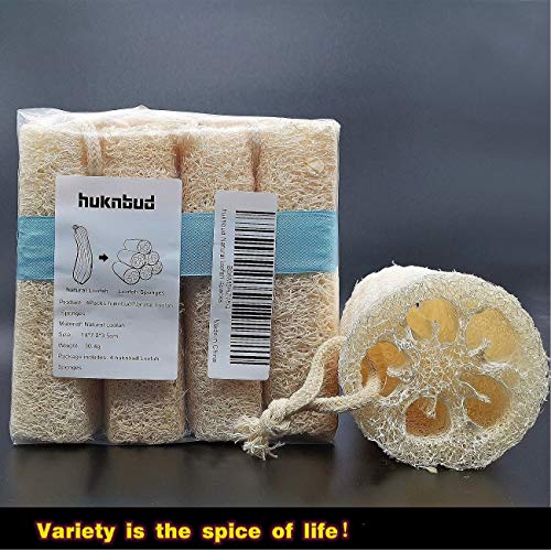Huknbud Natural Loofah Sponge （4 חבילות 5 אינץ