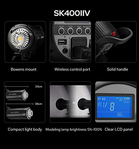 GOODOX SK400II-V שודרג 400WS GN65 סטודיו מקצועי פלאש עם פלאש עם מנורת דוגמנות LED מובנית 2.4 גרם מערכת אלחוטית