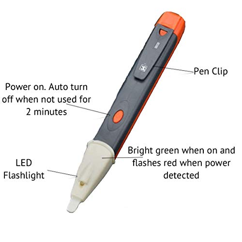 כלים של אדוארד הארדן פרו גלאי מתח ללא קשר - קצה פנס - עט גלאי וולט חשמלי עט עבור 90V -1000V - כיבוי אוטומטי