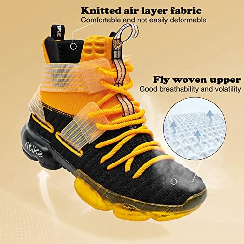 נעלי כדורסל של JMFCHI נעלי כדורסל נעלי ספורט גבוהות נעלי ספורט עמידות ללא תחרה נעלי ריצה ללא החלקה מאובטחות לילדים