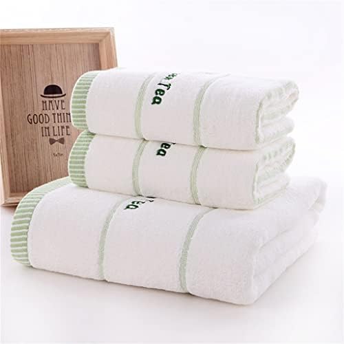 Hldeth 3 חתיכות סט מגבות צבעים ירוקים לבנים מגבות אמבטיה מכותנה אביזרי אמבטיה רקומים (צבע: לבן, גודל