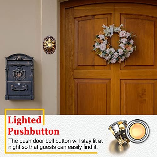 2 חבילה החלפת כפתור פעמון מואר, קל להתקנת כפתור דלת חוטית לחיצה על דלת פעמון מעץ צלצול שפה עגולה