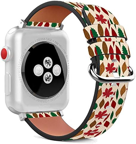 תואם ל- Apple Watch - 38 ממ / 40 ממ / 41 ממ צמיד צמיד עור עם אבזם ומתאמים נירוסטה - עלי סתיו מסוגננים