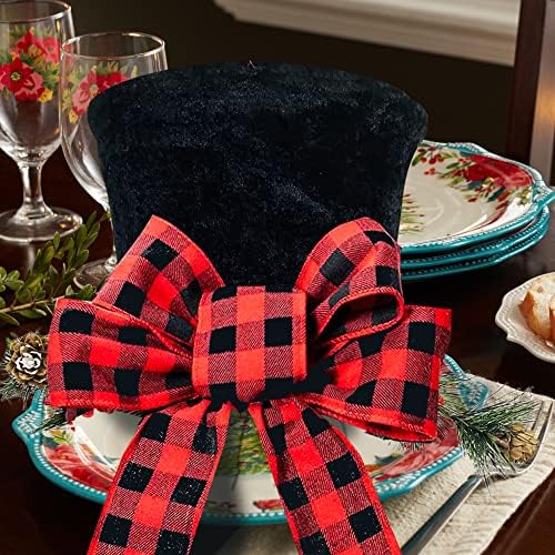 כובע טופר עץ חג המולד של אומארדו, טופר עץ חג המולד משובץ משובץ אדום, כובע קטיפה שחור לקישוטים לחג המולד קישוטים
