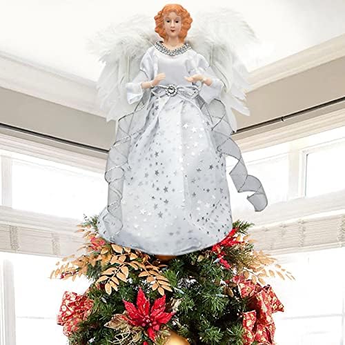 טופר עץ חג המולד תלת מימדי, טופר מלאך, קישוט מלאך עץ חג המולד טופר עליון עם כנפי נוצה, קישוטי עץ חג