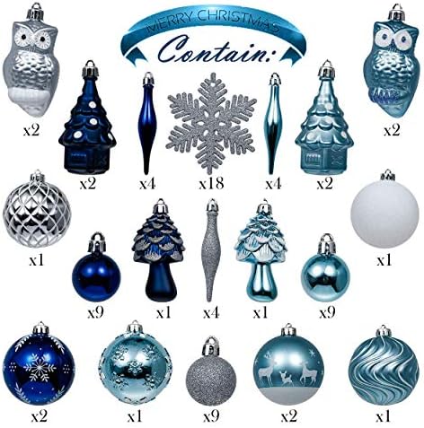 Valery Madelyn Winter מאחל חבילת קישוט לחג המולד בכחול כסף כחול 80CT מעוצב וגדלים קישוטי חג המולד
