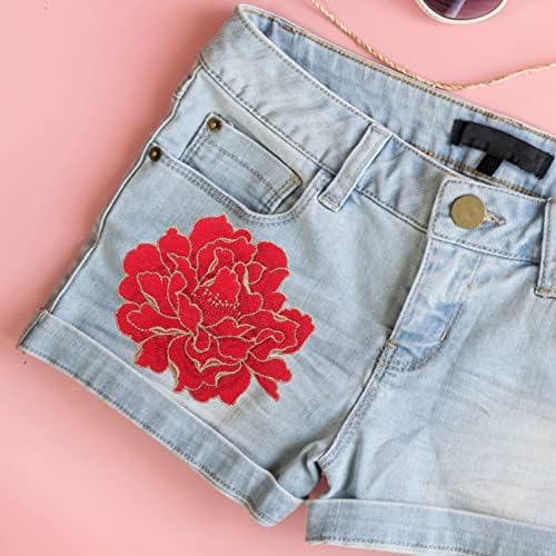 ג'ינס קרוע פאבומוטו אדמונית טלאי פרחים רקמה פרח תפור או ברזל על טלאי אפליקציות טלאים לתיקון פרחים