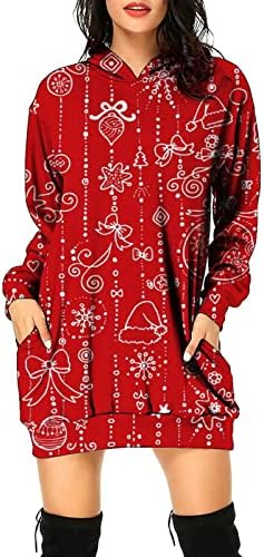 שמלת התלקחות הדפס חג המולד לנשים שמלת שרוול ארוך שמלות מזדמנות של מסיבה חלולה