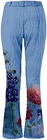 מכנסי ג'ינס פרחוניים ברגליים ישרות מכנסיים אלסטיים מותניים גבוהים מכנסיים ג'ינס רופפים מכנסיים טרנדי Y2K מכנסי