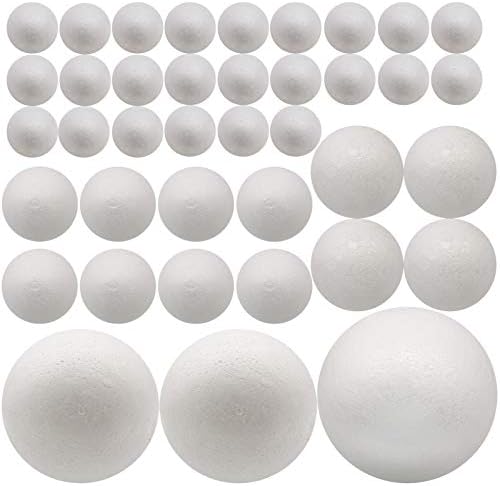 39 מארז כדורי קצף מלאכה, 5 גדלים כולל 2-7. 8 אינץ', כדורים עגולים חלקים מפוליסטירן, כדורי קצף לאומנויות ומלאכות,חתונה