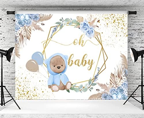 ויתו הו תינוק רקע כחול פרח זהב נקודות דוב תינוק מקלחת יילוד מין לחשוף מסיבת באנר קישוטי עוגת שולחן צילום