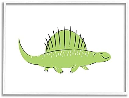 תעשיות סטופל דינוזאור ירוק שמח זוחל ילדים קטן סנפיר, שתוכנן על ידי זיווי לי אמנות קיר ממוסגרת לבנה,