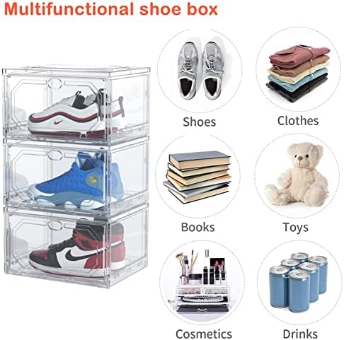Gtmoon ניתן לערימה מפלסטיק ברור, 3 קופסאות נעליים חבילות, תיבת מארגן נעליים לארון, מארז מיכלי נעלי ספורט