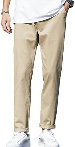 מתיחה בסיסית של גברים מכנסיים צ'ינו מכנסיים קלאסיים עמידים בפני קמטים ישר מתאים למכנסיים רכים קדמיים רכים