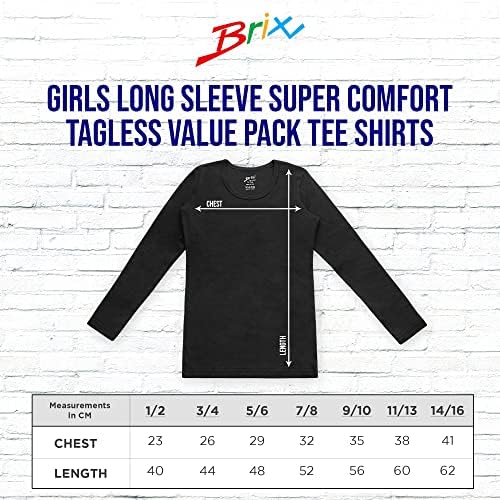 טיז שרוול ארוך של בנות בריקס-חולצות כותנה רכות במיוחד עם צוואר צוות 4 חבילות.