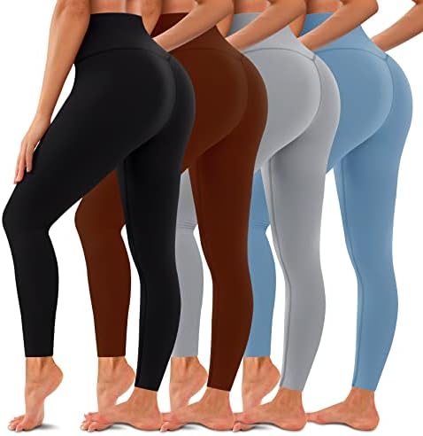 LaiTe hebe 4 חבילה חותלות מותניים גבוהות לנשים- בקרת בטן רכה מכנסי יוגה להרזיה לריצת אימון
